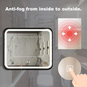 English Elm 40x32 Black Metal Frame Led Bathroom Vanity Mirror Dimmable Anti-fog Wall Mounted W1992121014