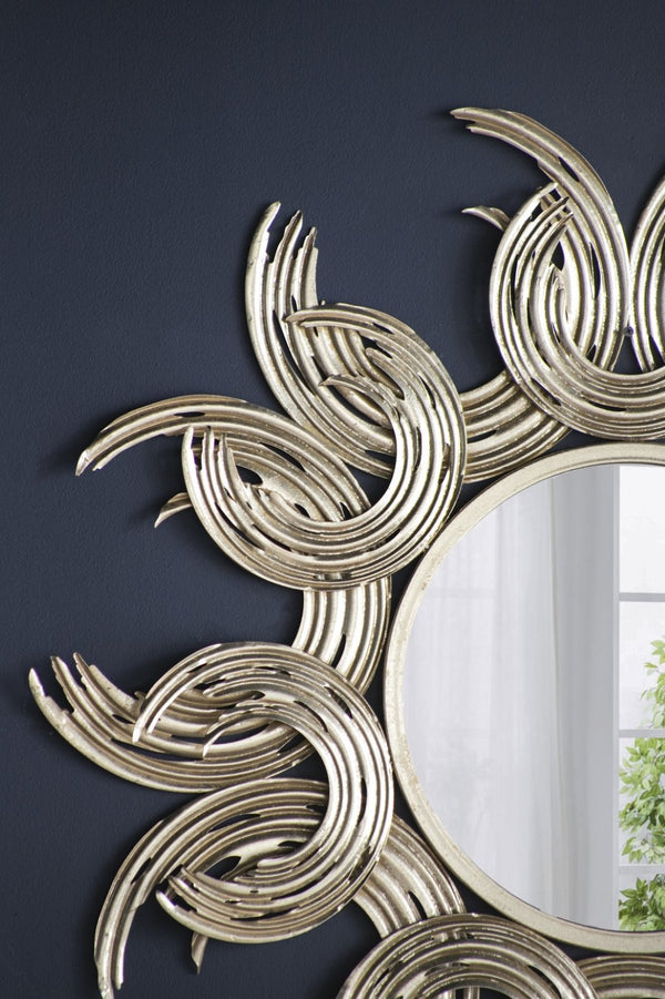 English Elm 38" Gold Iron Sunburst Wall Mirror Bohemian Sculptural Sun Rays Entryway Decor W2078124327