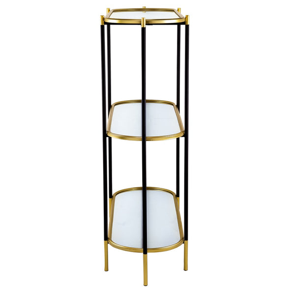 English Elm 48.5x16.5x50" 3-tier Iron Console Table Mirrored Shelves Gold Rim Glam Entryway W2078125787