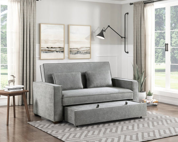 English Elm Modern Gray Fabric Sleeper Sofa Solid Wood Frame Pull Out Bed Click Clack Mechanism B011125789