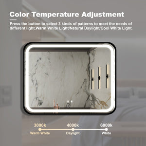 English Elm 40x32 Black Metal Frame Led Bathroom Vanity Mirror Dimmable Anti-fog Wall Mounted W1992121014