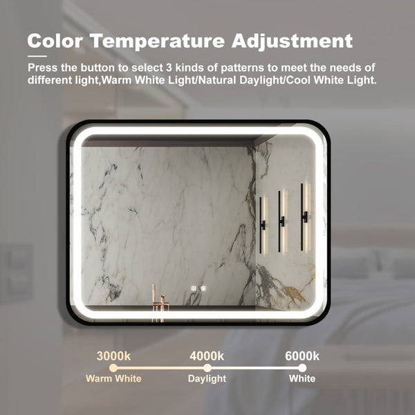 English Elm 40x32 Black Metal Frame Led Bathroom Vanity Mirror Dimmable Anti-fog Wall Mounted W1992121014