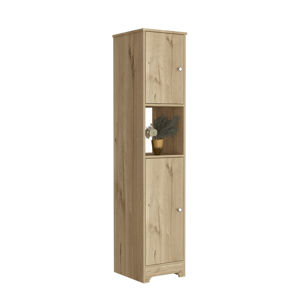 English Elm Linen Cabinet - Elegant Light Oak Finish With Four Interior Shelves For Stylish Storage Solutions B092122841