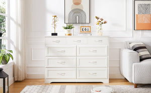 English Elm Bedroom 9-Drawer Long Dresser with Antique Handles - Spacious Wood Chest for Hallway, Kids Room, Entryway White W1162141855