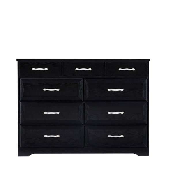 English Elm Bedroom 9-Drawer Long Dresser with Antique Handles - Spacious Wood Chest for Hallway, Kids Room, Entryway Black W1162141860