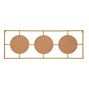 English Elm 3 Convex Triptych Wall Mirrors Gold Iron Frame Art Deco Accent for Living Room W2078124320