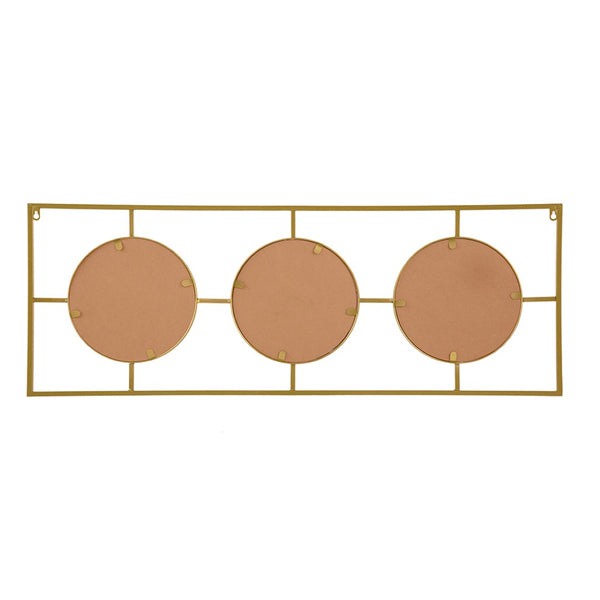 English Elm 3 Convex Triptych Wall Mirrors Gold Iron Frame Art Deco Accent for Living Room W2078124320