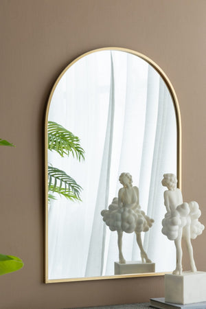 English Elm 24" X 36" Arched Iron Frame Wall Mirror Gold Finish Vanity Bedroom Entryway Accent W2078124337