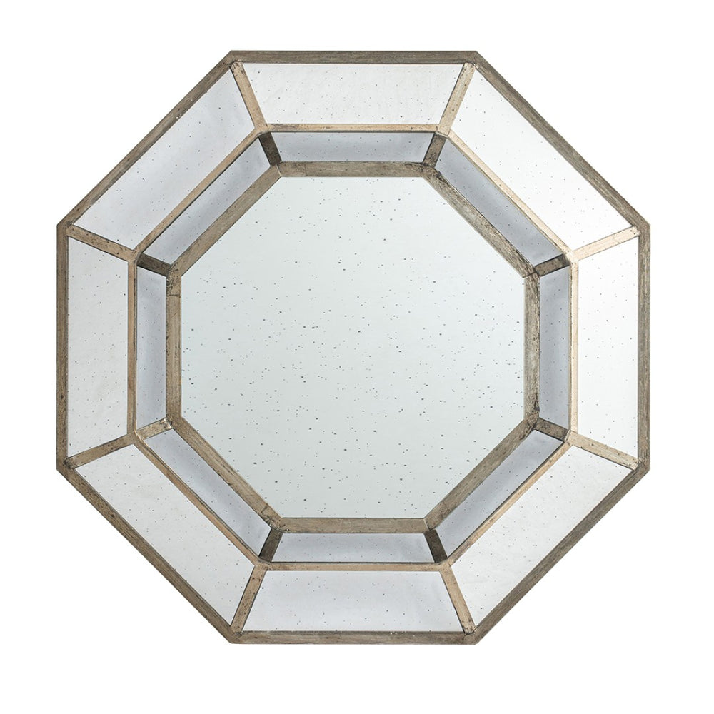 English Elm 40" Octagon Wall Mirror Distressed Silver Mdf Frame Mid-century Modern Living Room W2078124350
