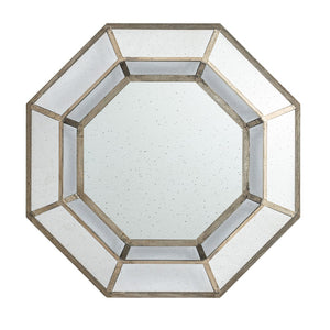 English Elm 40" Octagon Wall Mirror Distressed Silver Mdf Frame Mid-century Modern Living Room W2078124350
