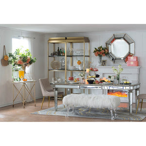 English Elm 40" Octagon Wall Mirror Distressed Silver Mdf Frame Mid-century Modern Living Room W2078124350