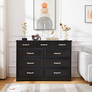 English Elm Bedroom 9-Drawer Long Dresser with Antique Handles - Spacious Wood Chest for Hallway, Kids Room, Entryway Black W1162141860