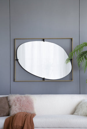 English Elm 29.5" Round Wall Mirror Black Iron Frame Rope Strap Industrial Minimalist Bathroom Decor W2078124325