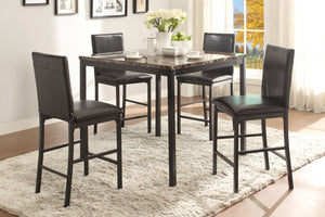 English Elm Black Tempe 5pc Dining Set with Faux Marble Top and Brown Faux Leather Chairs for Small Spaces Black 48.5 L x 43 W x 4 H B011S00460