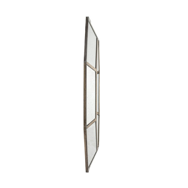 English Elm 40" Octagon Wall Mirror Distressed Silver Mdf Frame Mid-century Modern Living Room W2078124350