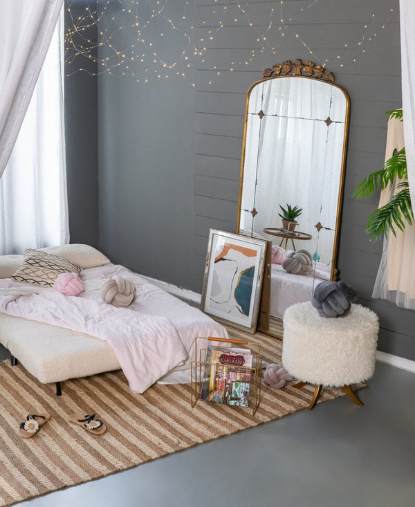 English Elm 76" Arched Full Length Floor Mirror Antique Gold Iron Frame Freestanding Bedroom Accent W2078124335