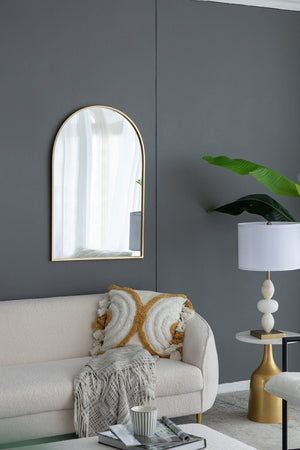 English Elm 24" X 36" Arched Iron Frame Wall Mirror Gold Finish Vanity Bedroom Entryway Accent W2078124337