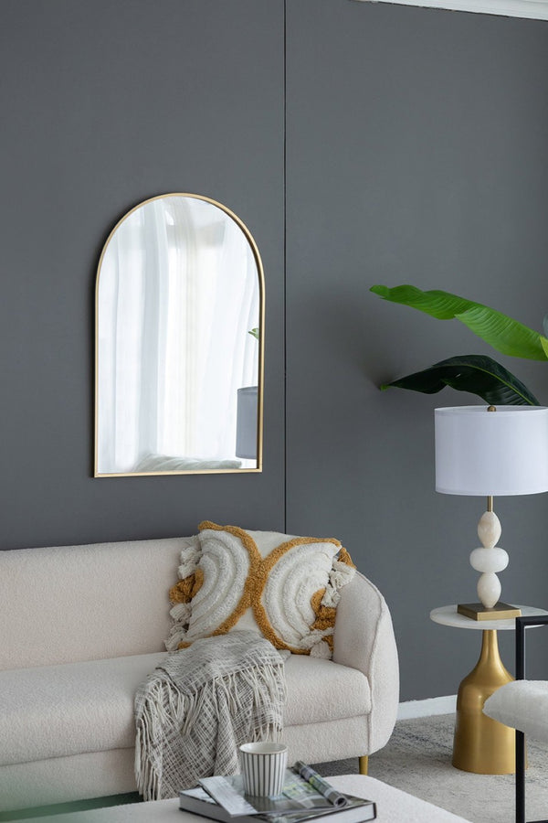 English Elm 24" X 36" Arched Iron Frame Wall Mirror Gold Finish Vanity Bedroom Entryway Accent W2078124337
