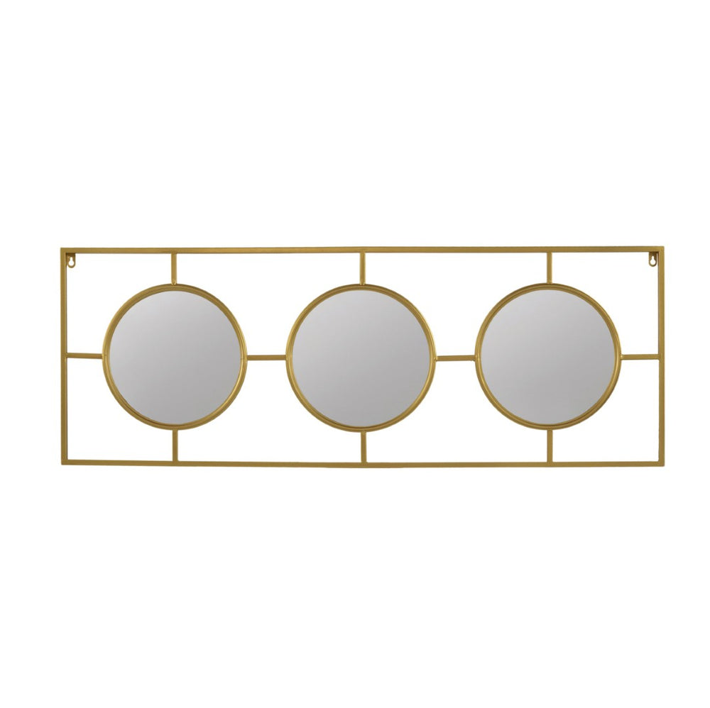English Elm 3 Convex Triptych Wall Mirrors Gold Iron Frame Art Deco Accent for Living Room W2078124320