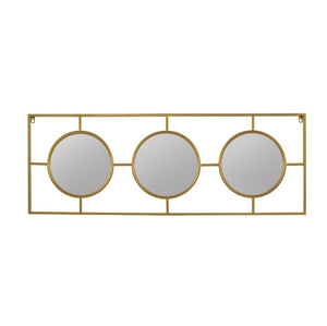English Elm 3 Convex Triptych Wall Mirrors Gold Iron Frame Art Deco Accent for Living Room W2078124320