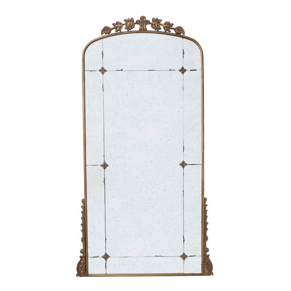English Elm 76" Arched Full Length Floor Mirror Antique Gold Iron Frame Freestanding Bedroom Accent W2078124335