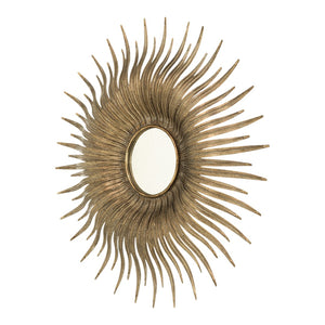 English Elm 28.3" Sunburst Wall Mirror Gold Iron Rays Mid-century Glam Accent for Any Room W2078124328
