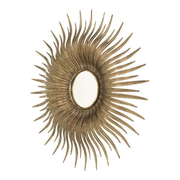 English Elm 28.3" Sunburst Wall Mirror Gold Iron Rays Mid-century Glam Accent for Any Room W2078124328