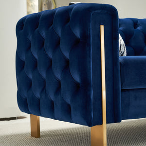 English Elm Chesterfield Modern Tufted Velvet Sofa, 69" Compact Blue Couch with Gold Legs, Stylish Accent Piece W57953711