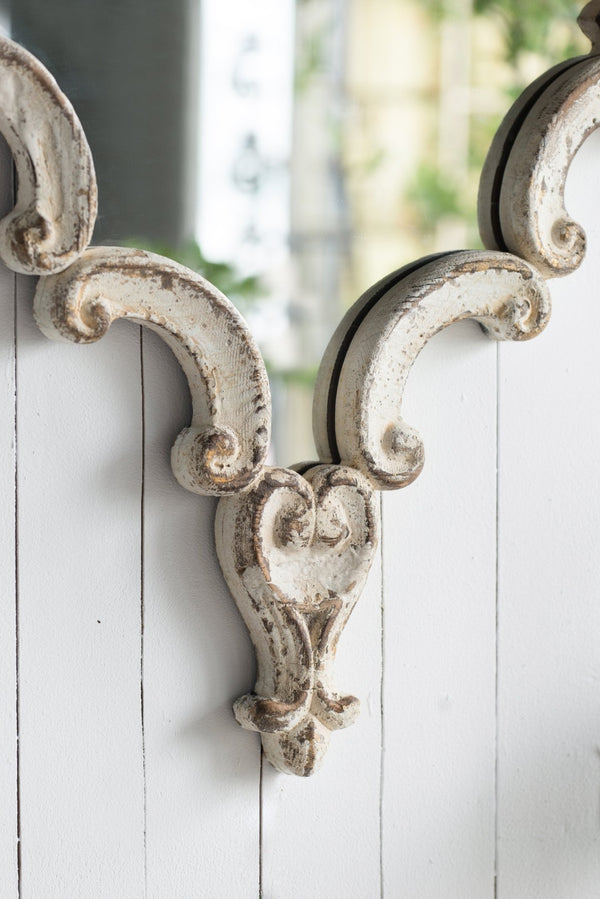 English Elm 30" Diamond Scrollwork Wall Mirror Distressed White Wood Frame Vintage Entryway Accent W2078124361