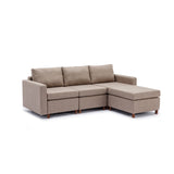 Hearth and Haven 3 Seat Module Sectional Sofa Couch with 1 Ottoman For Living Room, Seat Cushion and Back Cushion Non-Removable and Non-Washable, Brown W1439S00024