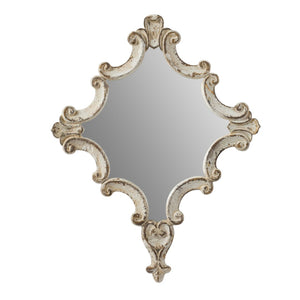 English Elm 30" Diamond Scrollwork Wall Mirror Distressed White Wood Frame Vintage Entryway Accent W2078124361