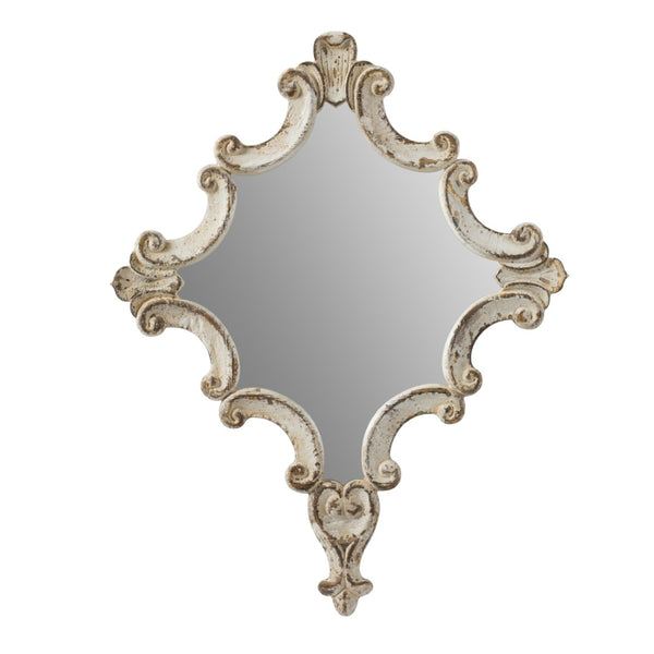 English Elm 30" Diamond Scrollwork Wall Mirror Distressed White Wood Frame Vintage Entryway Accent W2078124361