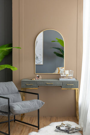 English Elm 24" X 36" Arched Iron Frame Wall Mirror Gold Finish Vanity Bedroom Entryway Accent W2078124337
