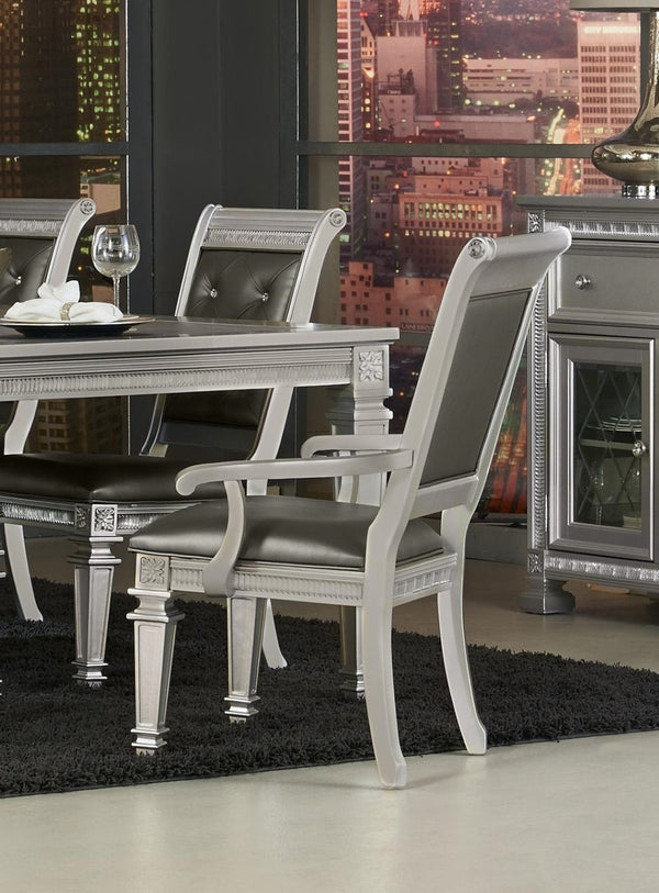 English Elm Silver Finish 7-Piece Modern Glam Dining Set With Extendable Table & Crystal-Tufted Chairs - Luxurious! B011S00457-GIGA