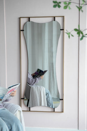 English Elm 28x1.5x60" Asymmetric Leaning Floor Mirror Soft Gold Iron Frame Glam Bedroom Entryway W2078124326