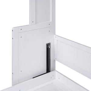 English Elm Queen Murphy Bed with Shelf — Space-Saving Wall Bed, Pine/MDF Construction, 600lb Capacity, Desk Surface White GX000350AAK