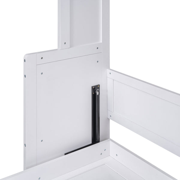 English Elm Queen Murphy Bed with Shelf — Space-Saving Wall Bed, Pine/MDF Construction, 600lb Capacity, Desk Surface White GX000350AAK