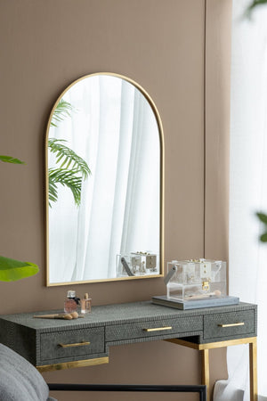 English Elm 24" X 36" Arched Iron Frame Wall Mirror Gold Finish Vanity Bedroom Entryway Accent W2078124337
