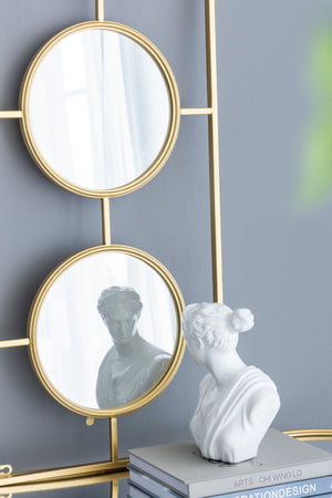 English Elm 3 Convex Triptych Wall Mirrors Gold Iron Frame Art Deco Accent for Living Room W2078124320