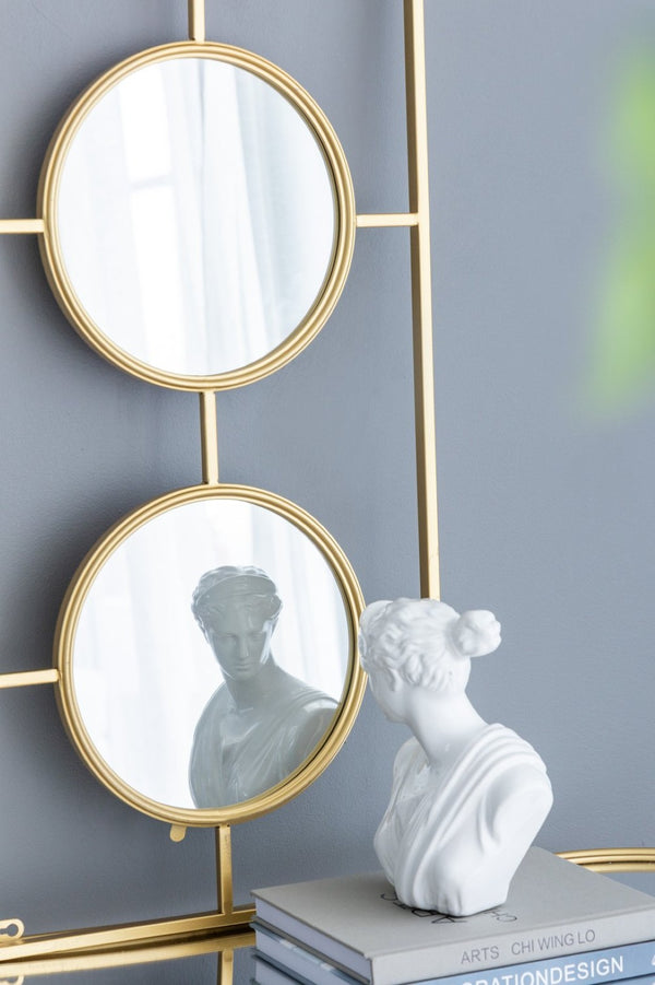 English Elm 3 Convex Triptych Wall Mirrors Gold Iron Frame Art Deco Accent for Living Room W2078124320