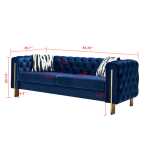 English Elm Chesterfield Modern Tufted Velvet Sofa, 69" Compact Blue Couch with Gold Legs, Stylish Accent Piece W57953711