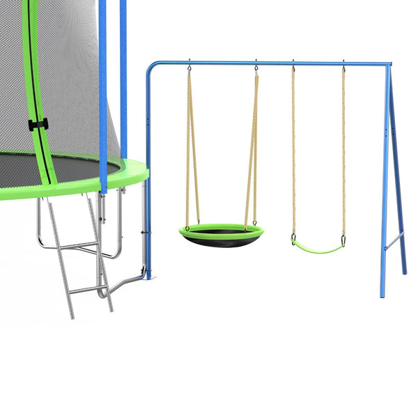 English Elm 12ft Backyard Trampoline with Slide Swings Basketball Hoop and Safety Enclosure Net W285S00019