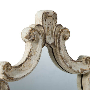 English Elm 30" Diamond Scrollwork Wall Mirror Distressed White Wood Frame Vintage Entryway Accent W2078124361