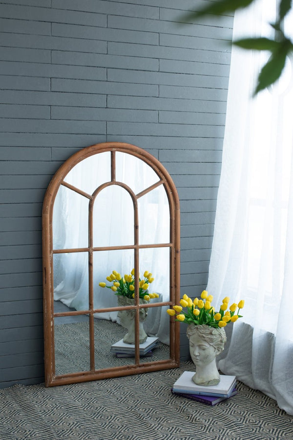 English Elm 34x54.3" Arched Wall Mirror Solid Fir Wood Whitewash Frame Farmhouse Entryway Decor W2078124336