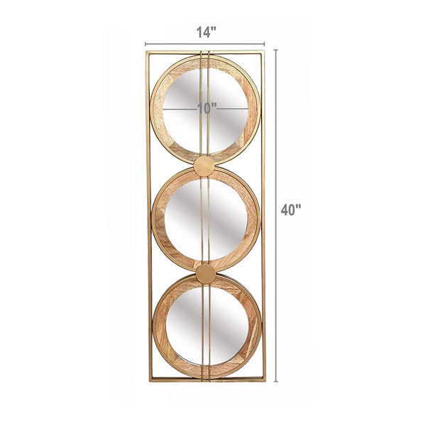 English Elm 3 Stacked Round Mirrors Mango Wood Framed Vertical Wall Art for Boho Living Spaces W2078124321