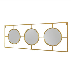 English Elm 3 Convex Triptych Wall Mirrors Gold Iron Frame Art Deco Accent for Living Room W2078124320