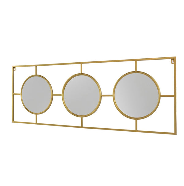 English Elm 3 Convex Triptych Wall Mirrors Gold Iron Frame Art Deco Accent for Living Room W2078124320