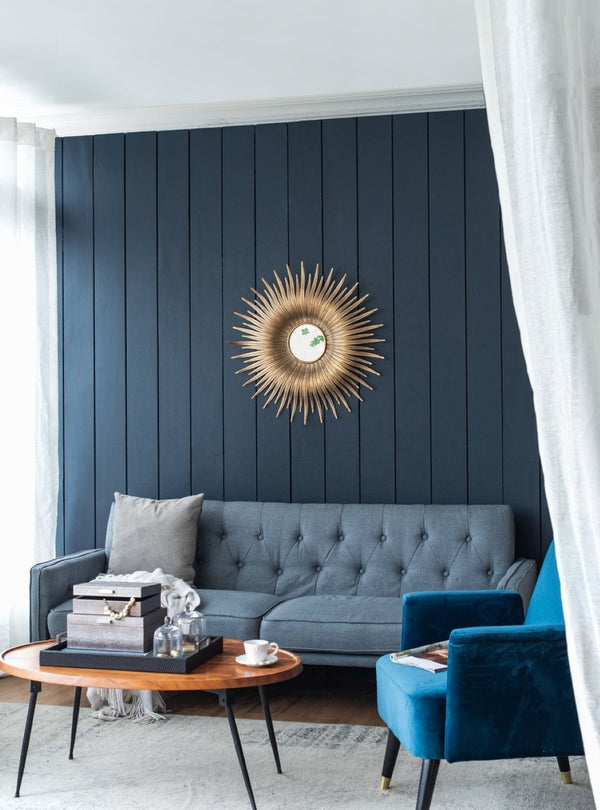English Elm 28.3" Sunburst Wall Mirror Gold Iron Rays Mid-century Glam Accent for Any Room W2078124328