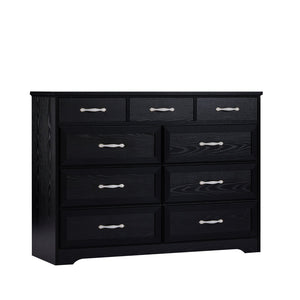 English Elm Bedroom 9-Drawer Long Dresser with Antique Handles - Spacious Wood Chest for Hallway, Kids Room, Entryway Black W1162141860