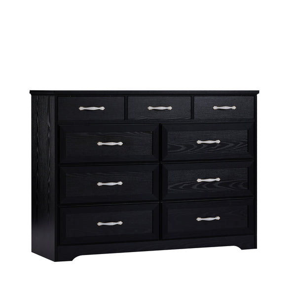 English Elm Bedroom 9-Drawer Long Dresser with Antique Handles - Spacious Wood Chest for Hallway, Kids Room, Entryway Black W1162141860